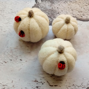 Set of 3 White Wool Pumpkins – Needle Felted Autumn Table Decoration