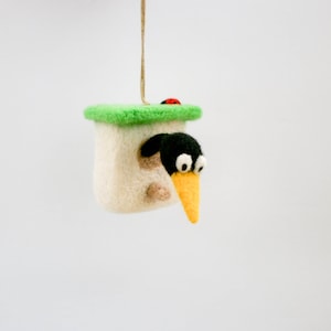 Miniature black bird with birdhouse Needle felted ornament Car rear view mirror charm