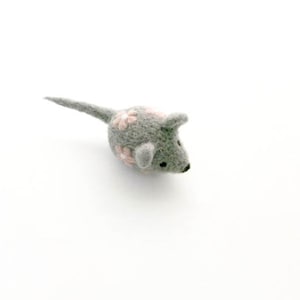 Needle Felted Mouse Brooch, Handmade Miniature Animal with Floral Detail