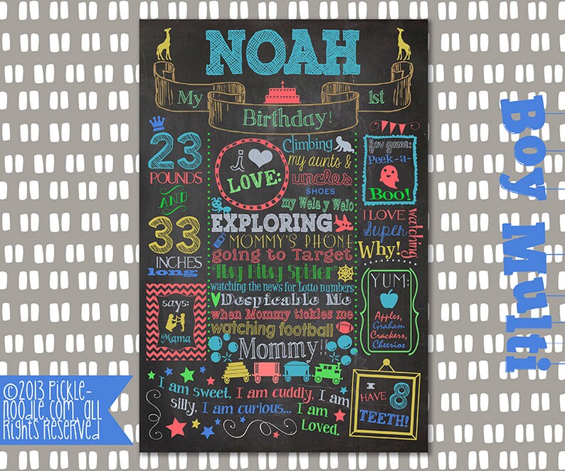 1st Birthday Chalkboard Poster Sign Printable DIGITAL baby/'s 1st Baby BOY First Birthday Color Boy Multi Plus FREE Web File