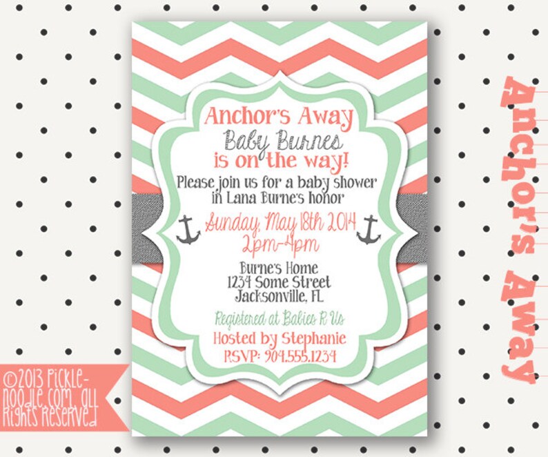 Baby Shower Invitation Peach And Mint Coral And Mint New Etsy