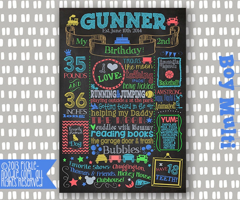 1st Birthday Chalkboard Poster Sign Printable DIGITAL baby/'s 1st Baby BOY First Birthday Color Boy Multi Plus FREE Web File