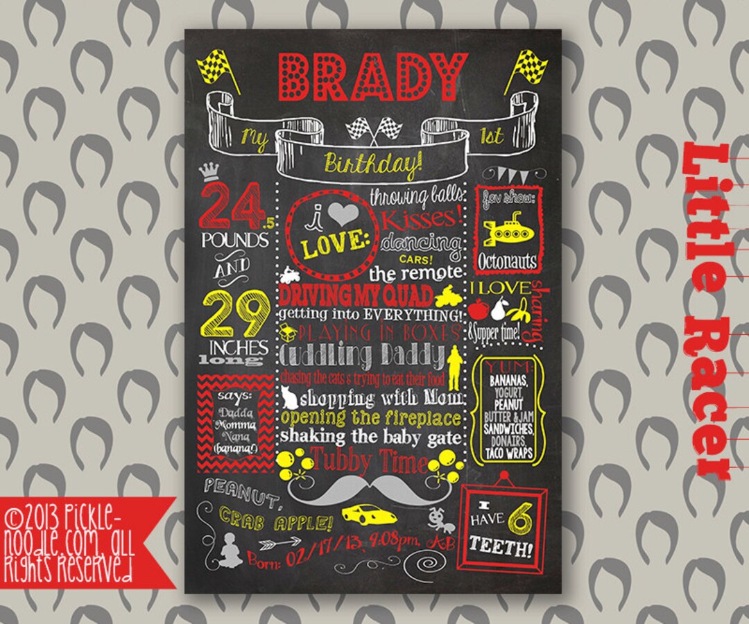 Racing Birthday Theme Chalkboard Poster Sign Printable / - Etsy