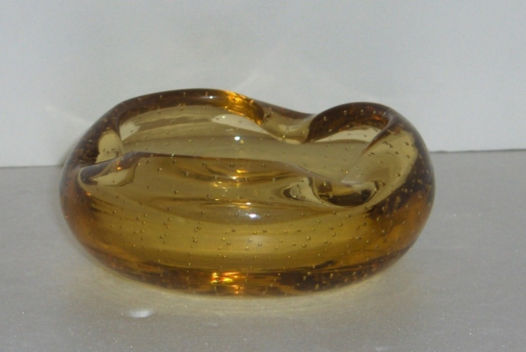Erickson Glass Champagne Controlled Bubble Ashtray Hand Blown Hand Made