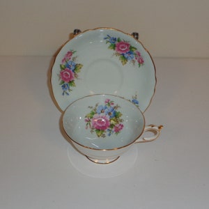 Paragon Floral Bouquet Cup and Saucer Light Blue A2758 For Her Majesty Fine Bone China Made in England Free Standard Shipping in the USA