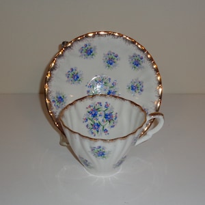 Gladstone China Forget Me Not Ribbed Cup and Saucer Bone China England Free Standard Shipping in the U.S.A.