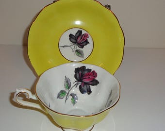 Royal Albert Masquerade Cup and Saucer, Red Black Rose, Fine Bone China