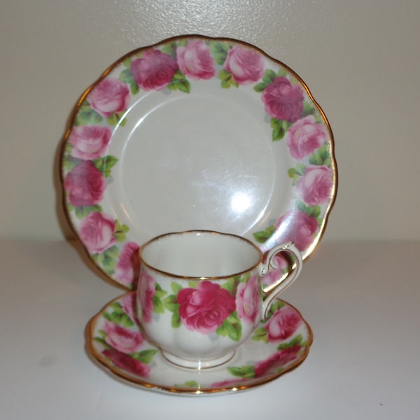 Royal Albert Old English Roses Cup, Saucer and 8 Inch Plate Trio Fine Bone China Made in England Free Standard Shipping in the U.S.A.
