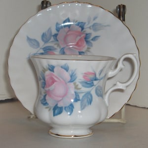 Royal Albert Blue and Pink Floral Demitasse Cup and Saucer Bone China Made in England