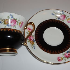Royal Stafford Cobalt, White and Rose Spray Cup and Saucer Pattern #2192 Fine Bone China, Made in England, Free Standard Shipping in the USA