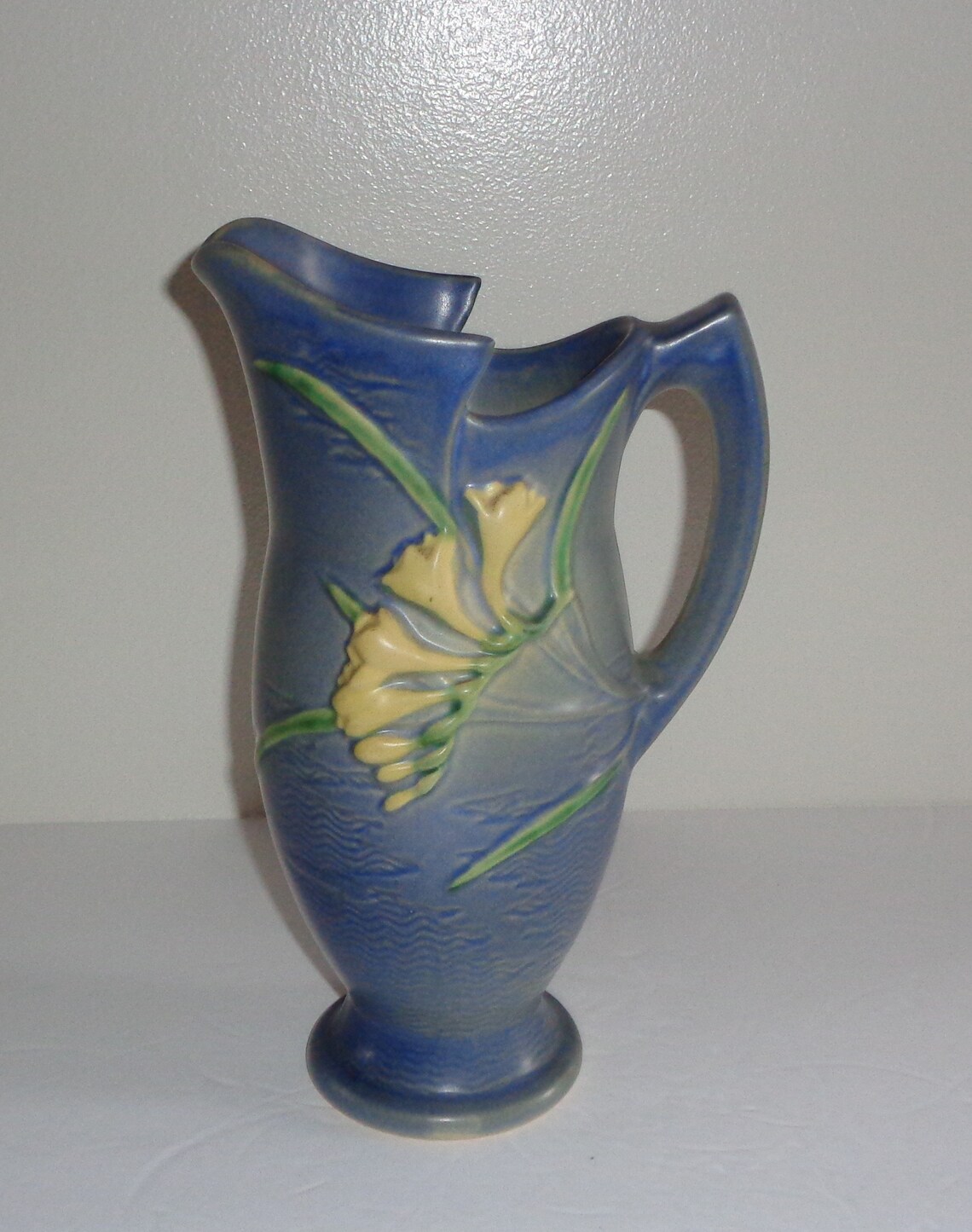 Roseville Pottery Blue Freesia Pitcher 2010 Made in Ohio Made Etsy
