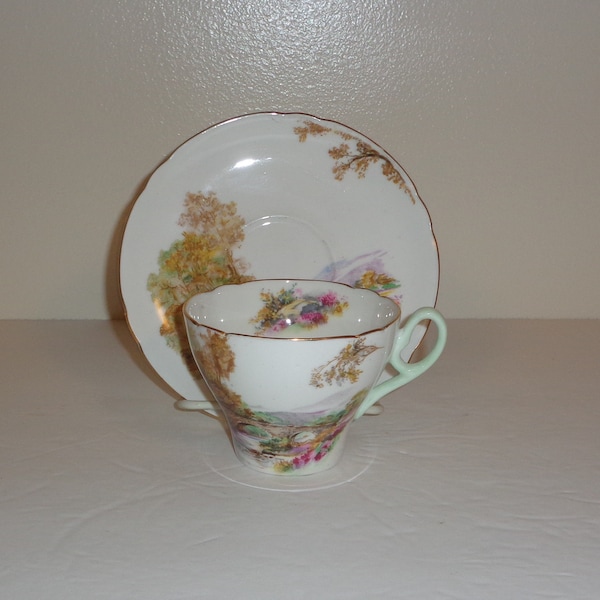 Shelley Heather Scenic Cup and Saucer Fine Bone China Made in England Free Standard Shipping in the U.S.A.