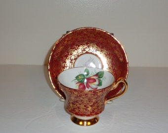 Windsor Bone China Heavy Gold Guild and Maroon with Blossom Inside Cup Fine Bone China Made in England Free Standard Shipping in the U.S.A.