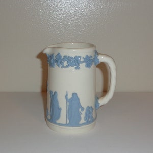 Wedgwood Queensware Lavender on Cream 4 inch Rope Handled Pitcher Made in Barlaston and Etruria England Free Standard Shipping in the U.S.A.