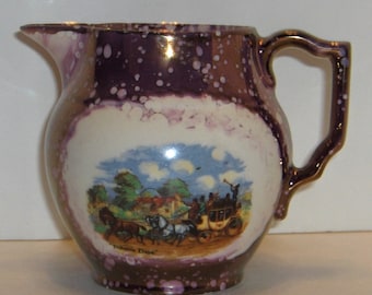 Gray's Pottery Dickens Days Pink Luster Pitcher Made in Stoke-on-Trent England Free Standard Shipping in the U.S.