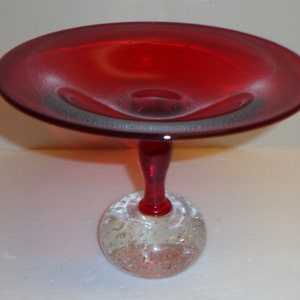 Vintage Pairpoint Ruby Red Glass Tazza/Compote, Controlled Bubble Base