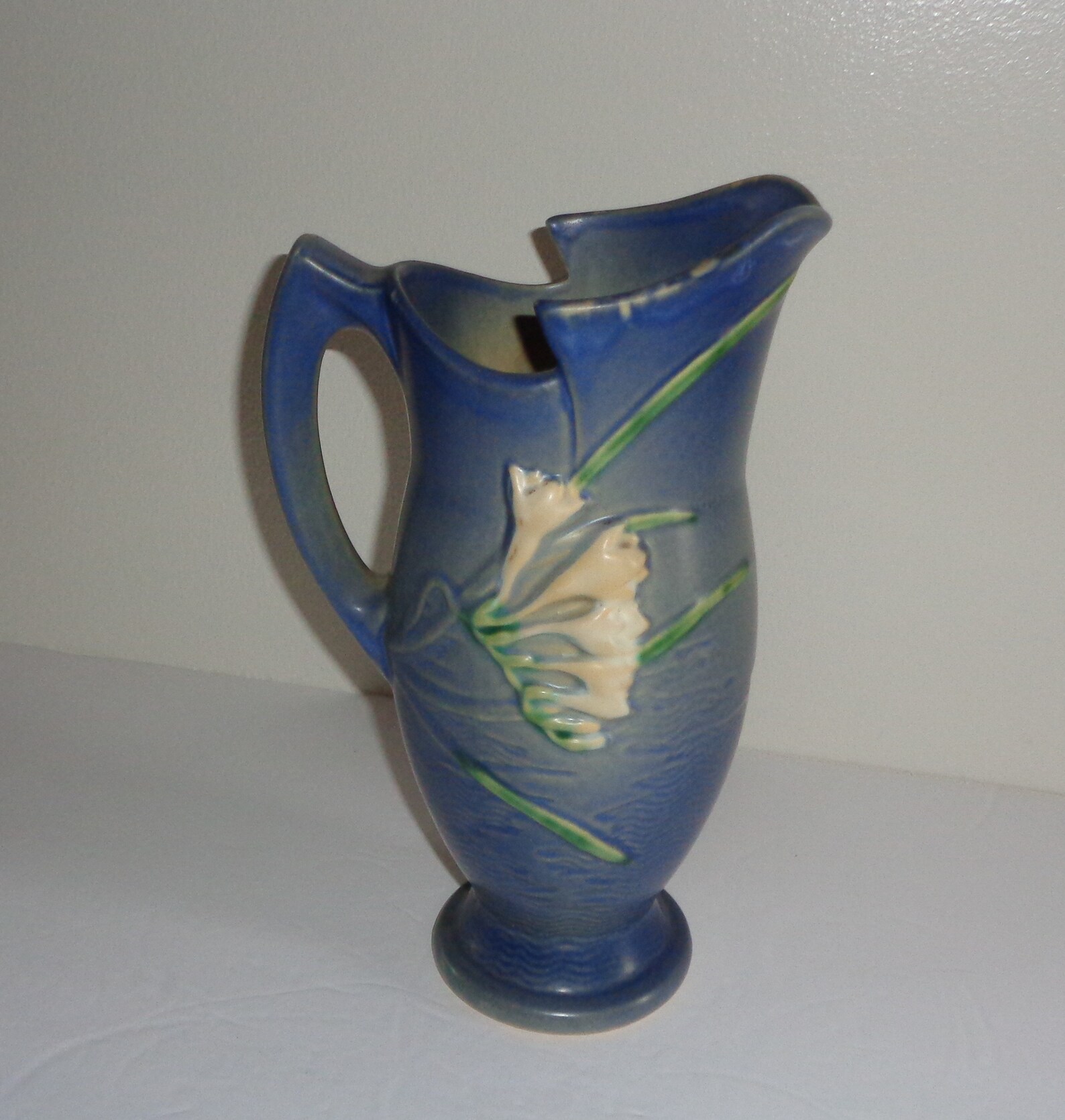 Roseville Pottery Blue Freesia Pitcher 2010 Made in Ohio Made in