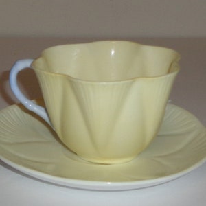 Shelley Dainty Shaped Fawn Cup and Saucer with Blue Handle 13567/S1  Made in England Free Standard Shipping in the U.S.A.
