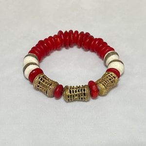 RED RED:  African beads . . . a little boho! Brass and glass fun!  Great for stacking bracelets.  See last pictures.
