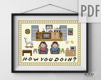 BUY 2 patterns and GET 1 FREE--Joey & Chandler "How You Doin?" Crossstitch Pattern inspired by the series Friends