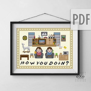 BUY 2 patterns and GET 1 FREE--Joey & Chandler &quot;How You Doin?&quot; Crossstitch Pattern inspired by the series Friends