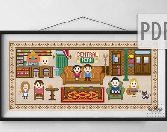 BUY 2 patterns and GET 1 FREE--Central Perk Crossstitch Pattern inspired by the series Friends