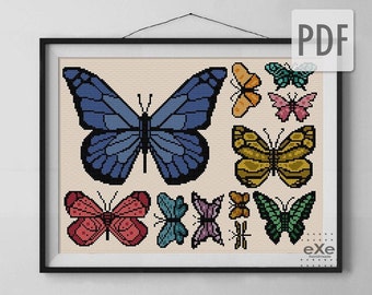 BUY 2 patterns and GET 1 FREE --Butterflies Poster Crossstitch Pattern