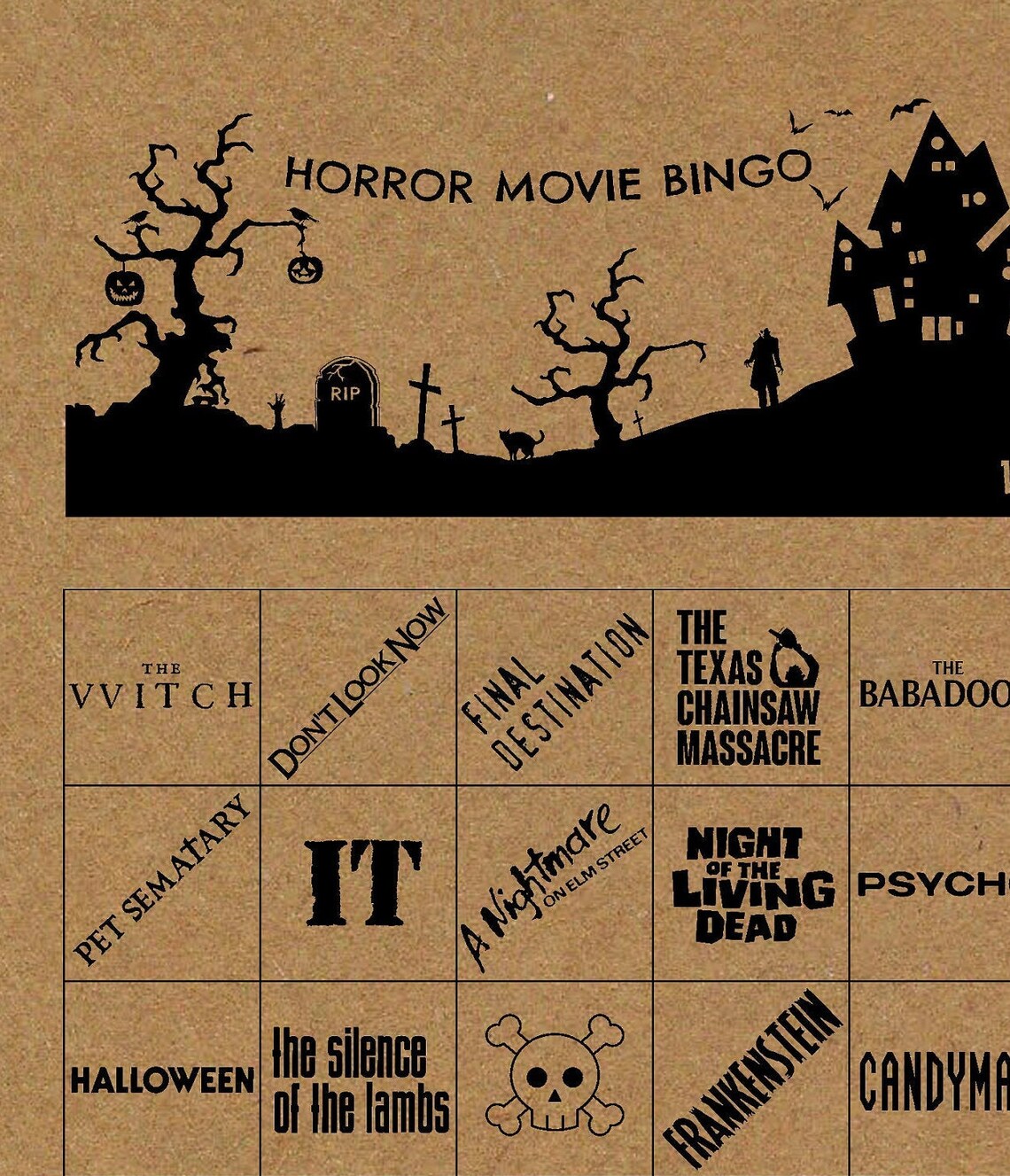 Horror Movie Bingo Cards Instant Download Printable PDF Etsy