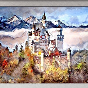 NEUSCHWANSTEIN CASTLE as a Stretched Canvas Print with Knife Varnish Finish, Fine Art Print or Poster. Iconic European Costle image 1