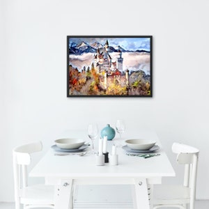 NEUSCHWANSTEIN CASTLE as a Stretched Canvas Print with Knife Varnish Finish, Fine Art Print or Poster. Iconic European Costle afbeelding 6