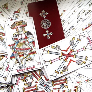 Tarot de Marseille with ENGLISH TITLES or original FRENCH version. Great for readers who are new to this deck! Choice of back cover design!