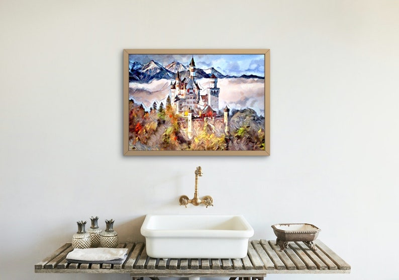 NEUSCHWANSTEIN CASTLE as a Stretched Canvas Print with Knife Varnish Finish, Fine Art Print or Poster. Iconic European Costle image 8