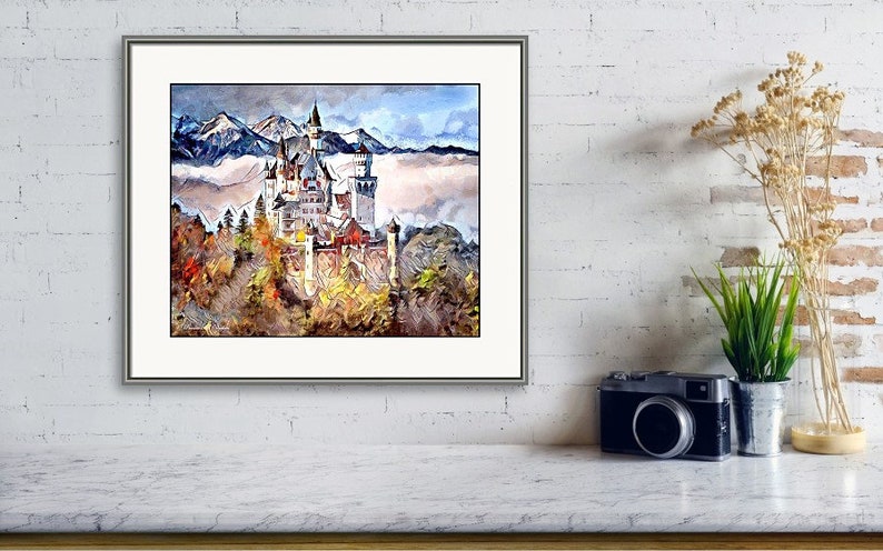 NEUSCHWANSTEIN CASTLE as a Stretched Canvas Print with Knife Varnish Finish, Fine Art Print or Poster. Iconic European Costle afbeelding 3