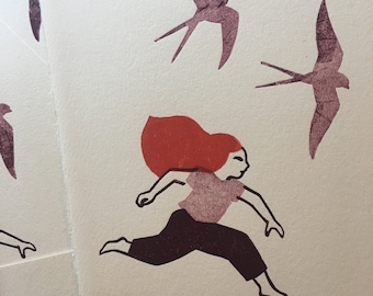 Running - linocut