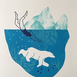DIVE - linocut