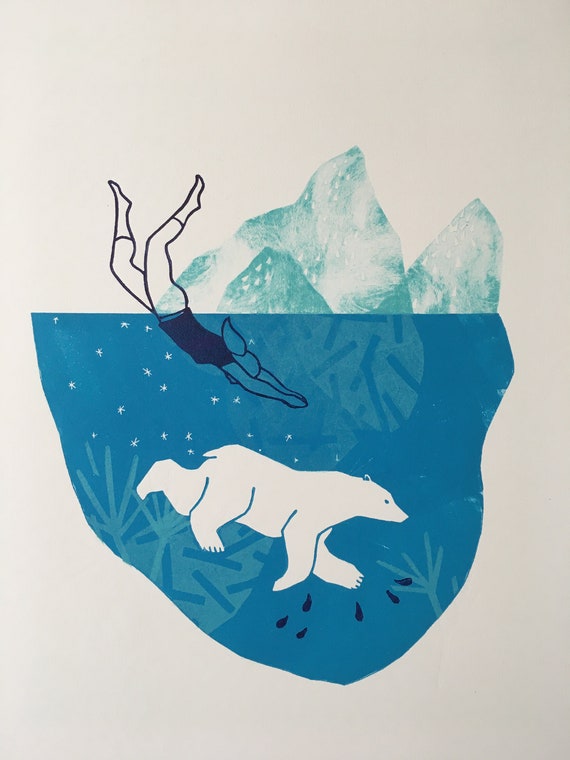 DIVE - linocut