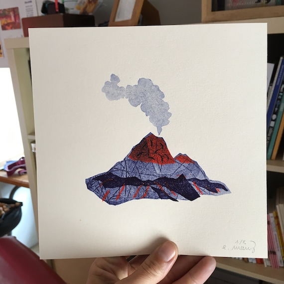 COTOPAXI volcano - linocut