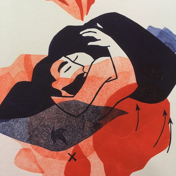 Magma hands - hug - LINOCUT