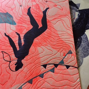 LIGNE DE CHUTE - linogravure 18x24 cm - nouvelle version !