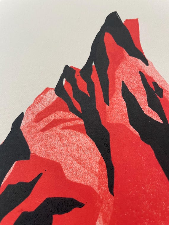 Red Mountain - Grand Bec De La Blachière / LINOGRAVURE - Etsy