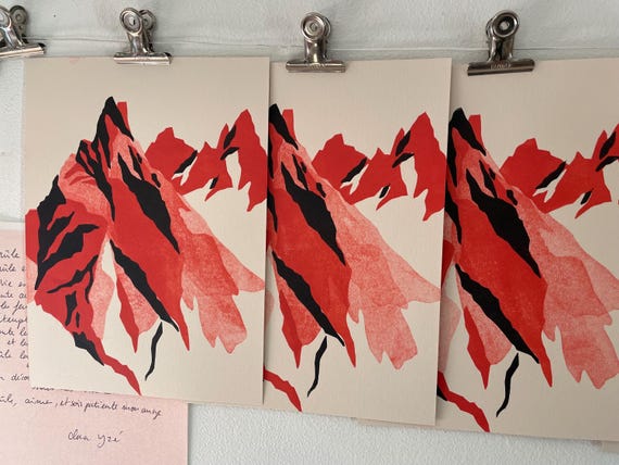 Red Mountain - Grand Bec de la Blachière / LINOGRAVURE