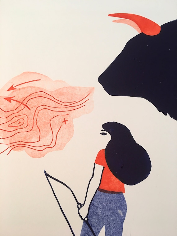 linocut 30x40 BREATH OF THE BISON