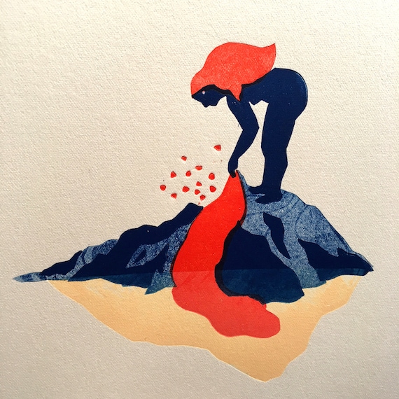 linocut 18x24 cm - lava woman