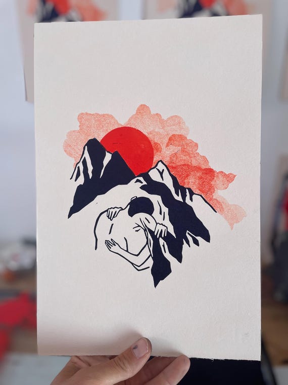 Embrace #3 - Linocut