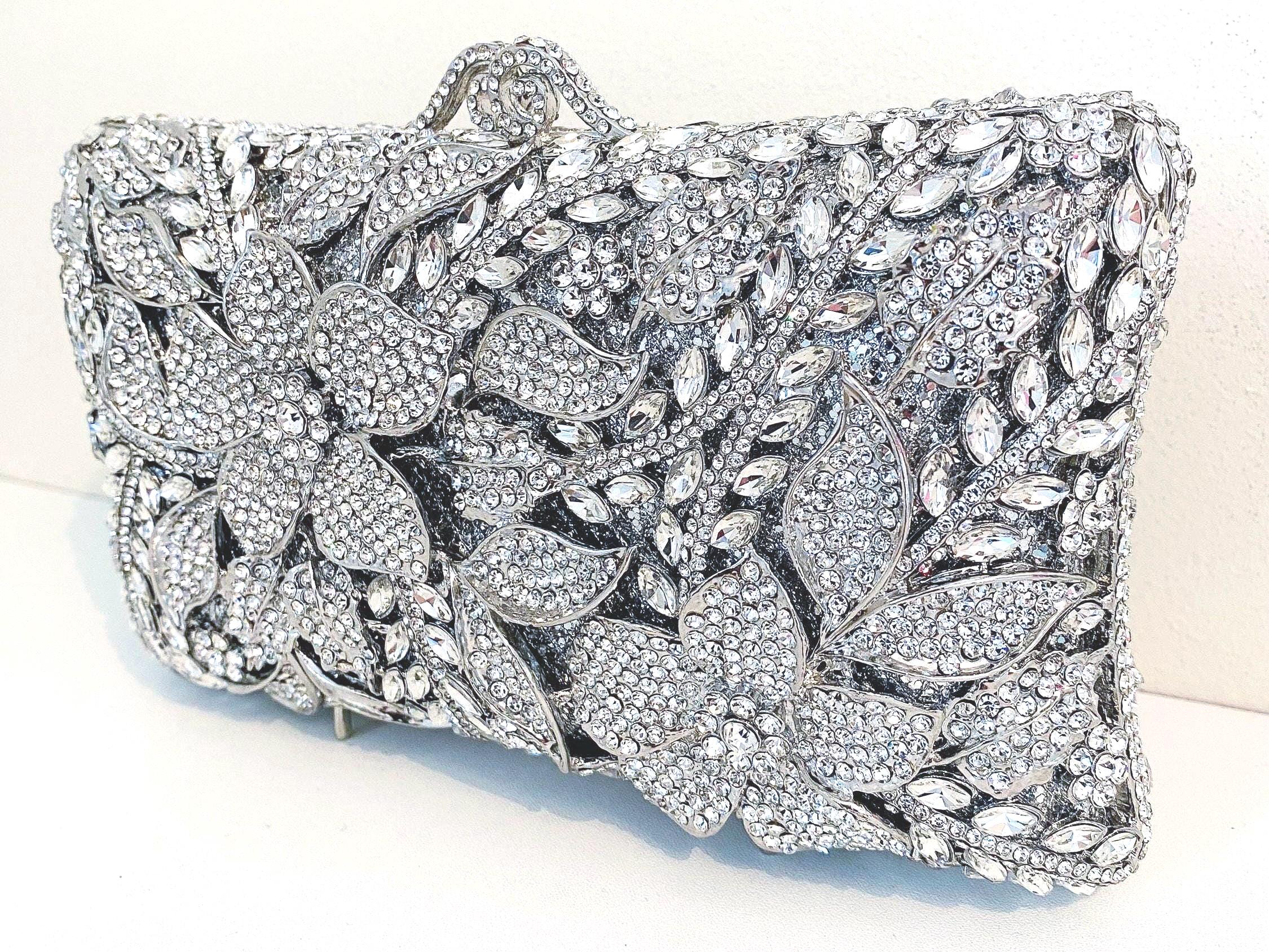 Silver Evening Clutch Bag, Crystal Wedding Bridal Purse, Jewel — free download