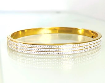 Gold CZ Diamond Bracelet, Pave Bangle, Waterproof Jewellery Non Tarnish, Gift For Birthday, Christmas Gift For Mum Sister Daughter
