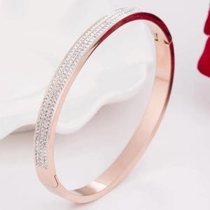 Love Bracelet, Rose Gold Bracelet, Rose Gold Jewellery, Crystal Bracelet, Hinged Bangle, Stacking Bracelet, Rose Gold Bangle