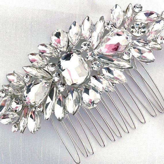 Crystal Bridal Hair Comb, Silver Wedding Hair Comb, Elegant  display picture 3