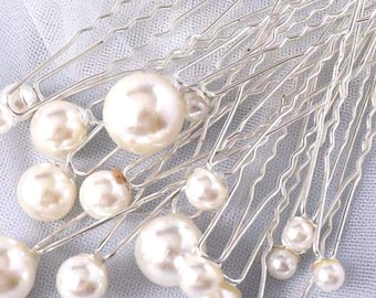 Pearl Hair Pins, Bridal Pins For Hair, Hair Pins For Bridesmaids, Wedding Hair Pins, White Hair Pearls, Ivory Pearl Pins, Bridal Hair Pearls