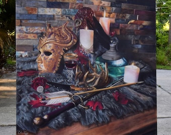 SEVEN KINGDOMS Still Life| Original Pastel Painting| 36"x36"| Ready to Hang, Nerdy Gifts